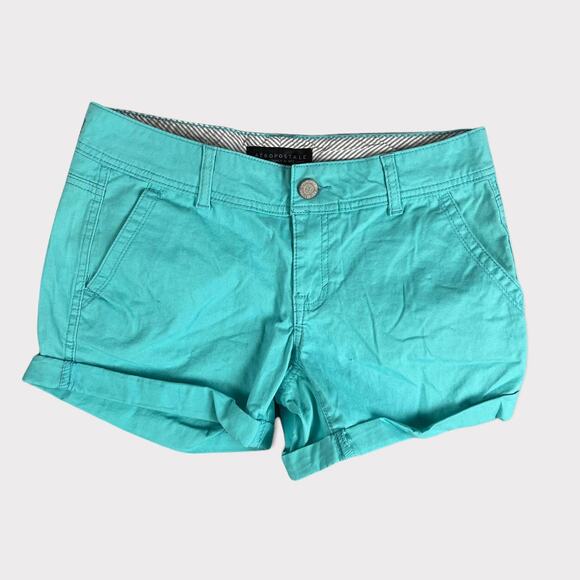 Aeropostale Midi Twill Short Size 2 Aqua Blue Green Cuffed Pockets Zipper - Picture 1 of 8